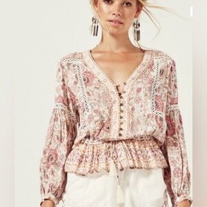 Spell & the gypsy zahara blouse pink floral women's size Medium boho
